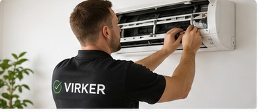 Montør arbejder på en luft-til-luft varmepumpe